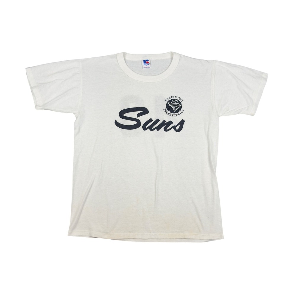 Vtg 90s Russell Athletic Suns Church League T Shirt USA White M 43 Jersey‎